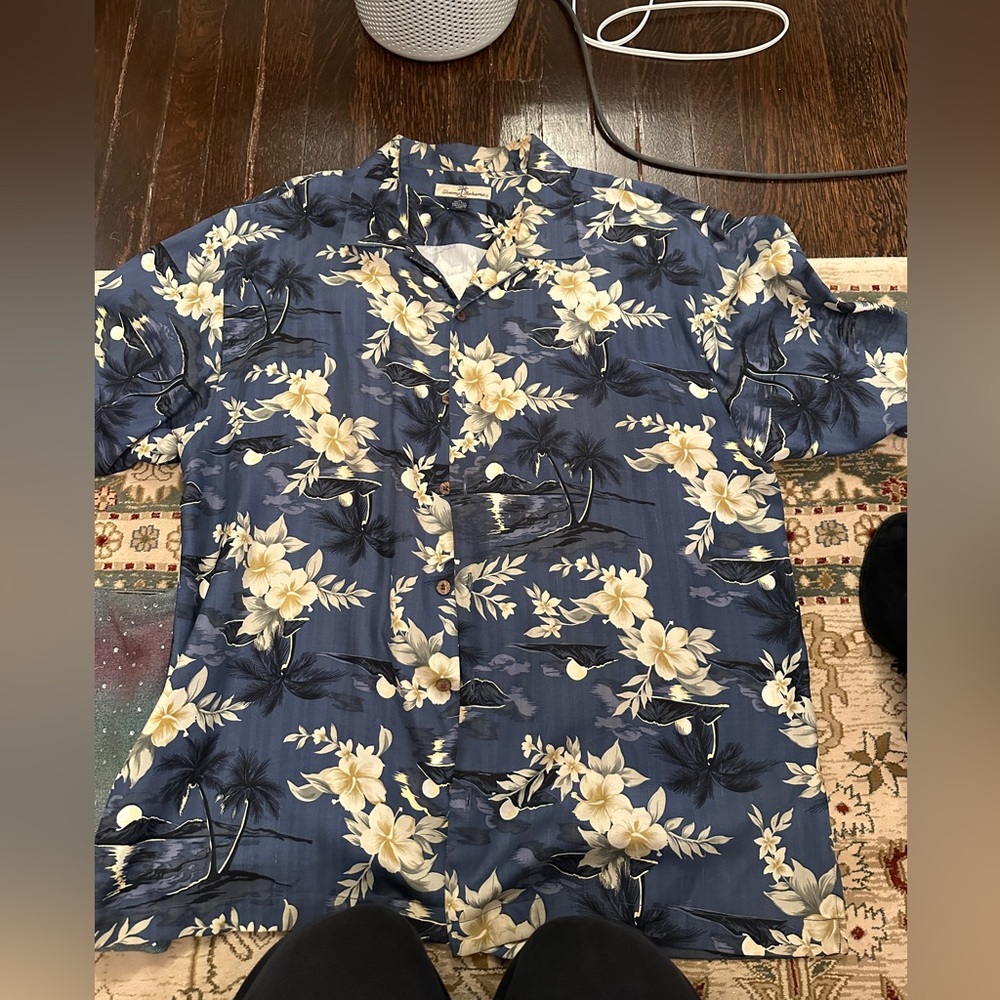 Tommy Bahama Silk Navy Floral Button Down Shirt